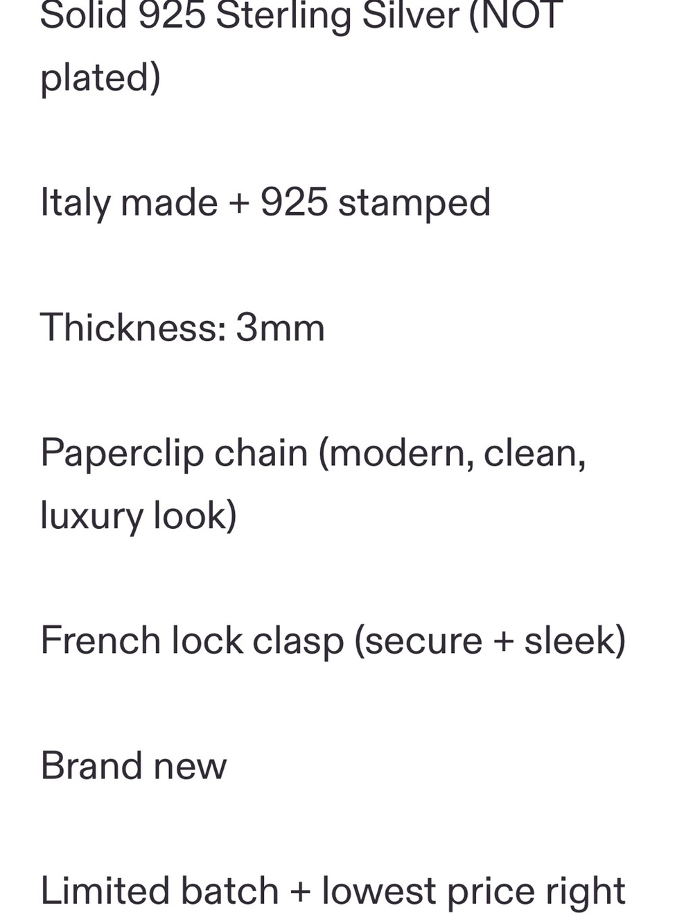 Solid sterling silver paper clip chain 3mm - Picture 6 of 8